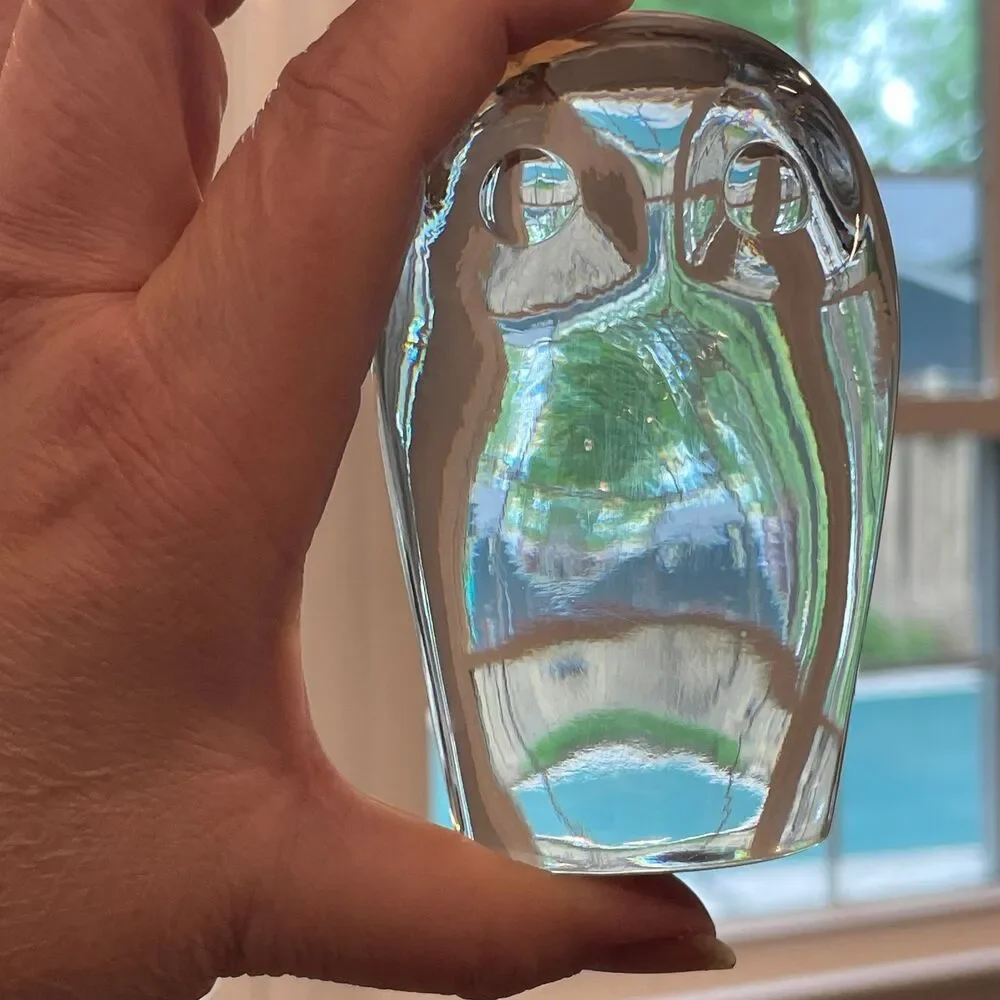 Vintage Goebel 1936 Clear Glass Owl Figurine - Signed Art Glass Paperweight